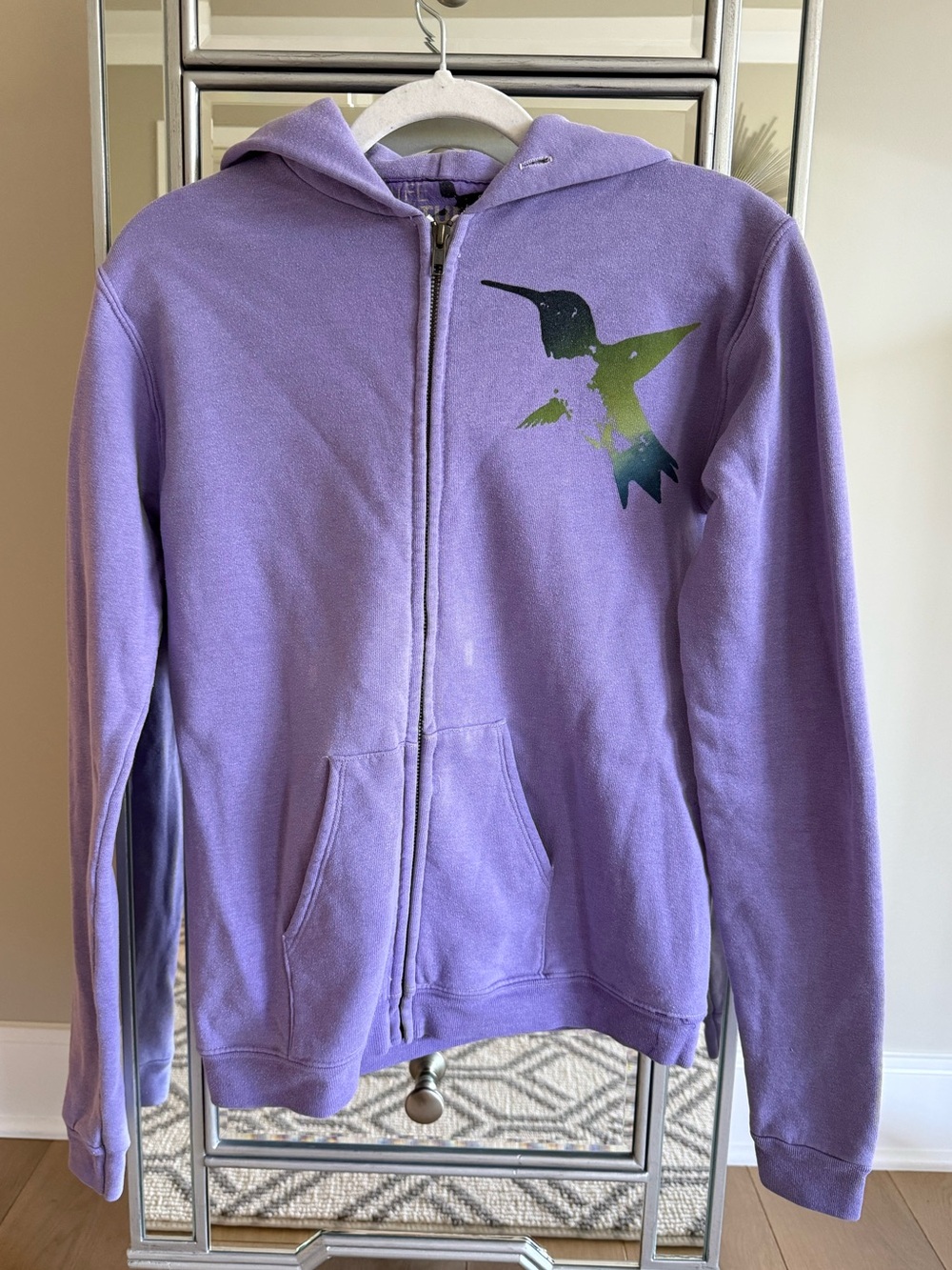 Authentic FREECITY Purple "Life Nature Love" Hummingbird Zip-Up Hoodie - Size 2